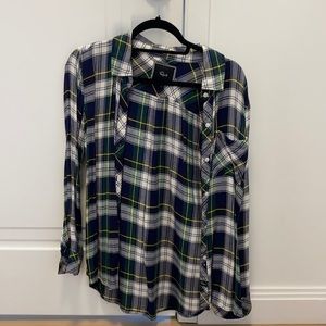 Navy/Green/Yellow/White Rails Plaid Button Down